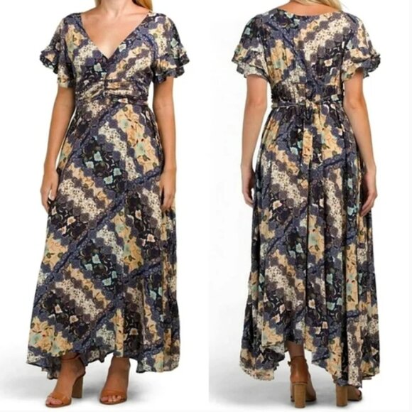 NWT ATL Abel the Label Gandhi floral patchwork boho maxi ruffle dress S - Picture 1 of 14